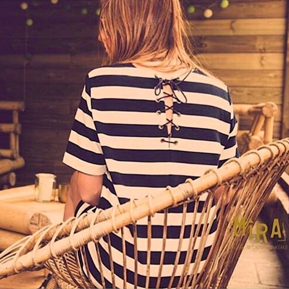 FRNCH Nautical Classics Ladies Stripe Boxy Tee Dress Black white size M pocket - Picture 5 of 9